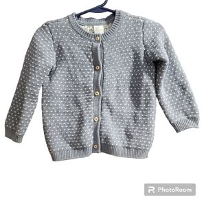H&M Baby Girl 12 Months Dusky Gray w/ White Hearts Jacquard-Knit Cardiga…